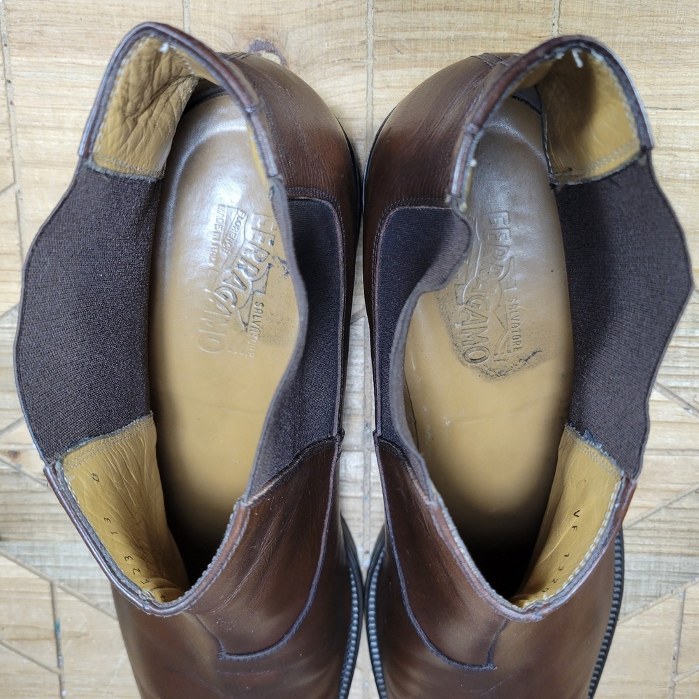 Salvatore Ferragamo Mens 13 D Brown Leather Chelsea‎ Boots Dress Shoes - Picture 12 of 15